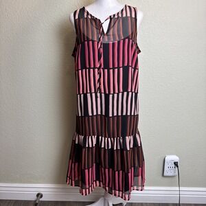 Apt. 9 Dress Medium Womens NWT Pink Striped Sleeveless Ruffle Hem Shift Lined
